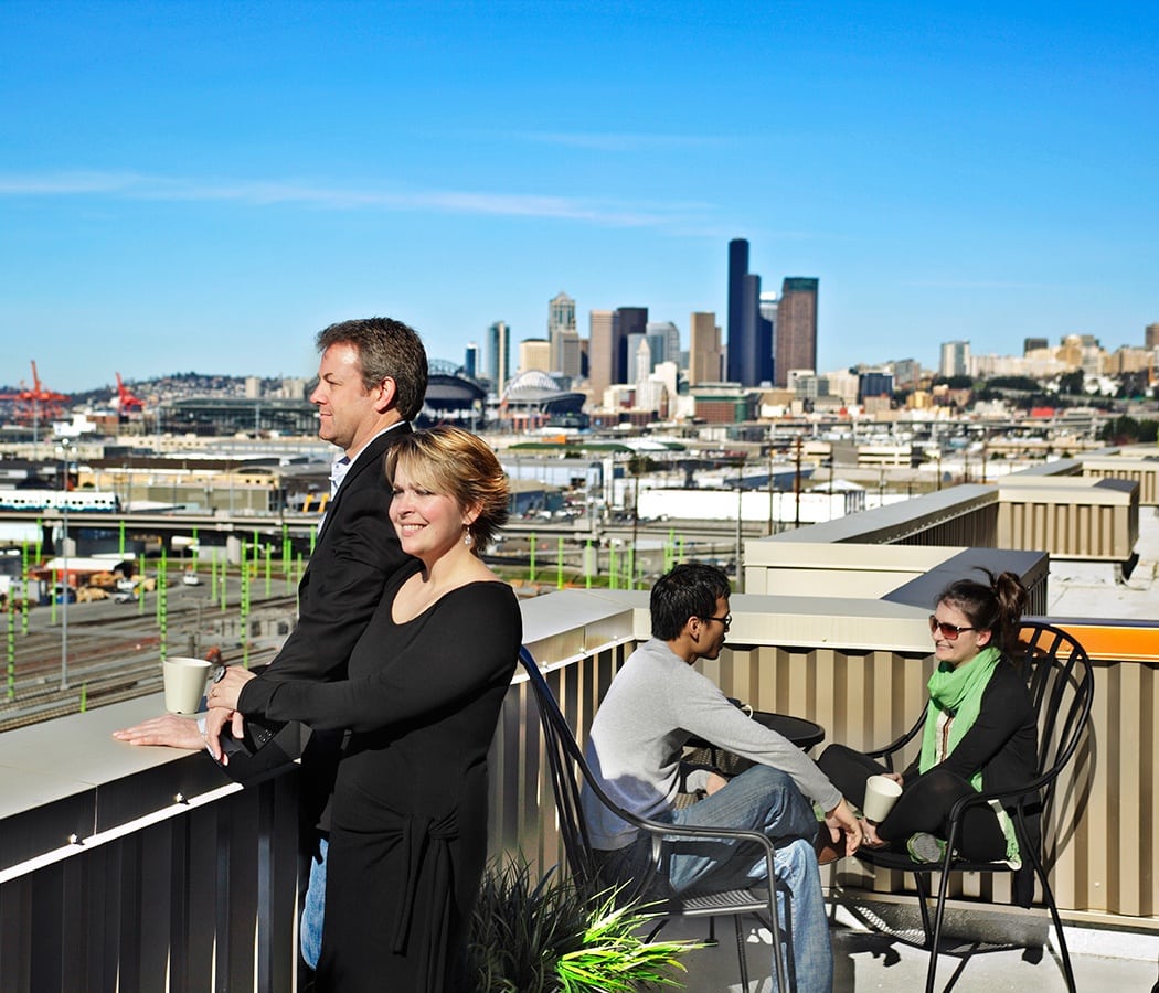 Customers enjoying the views at Urban WORKlofts in Seattle, Washington. 