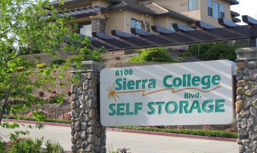 Signage out front at Sierra College Self Storage in Roseville, California