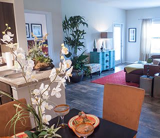 Living room at stylish apartments in Fort Worth