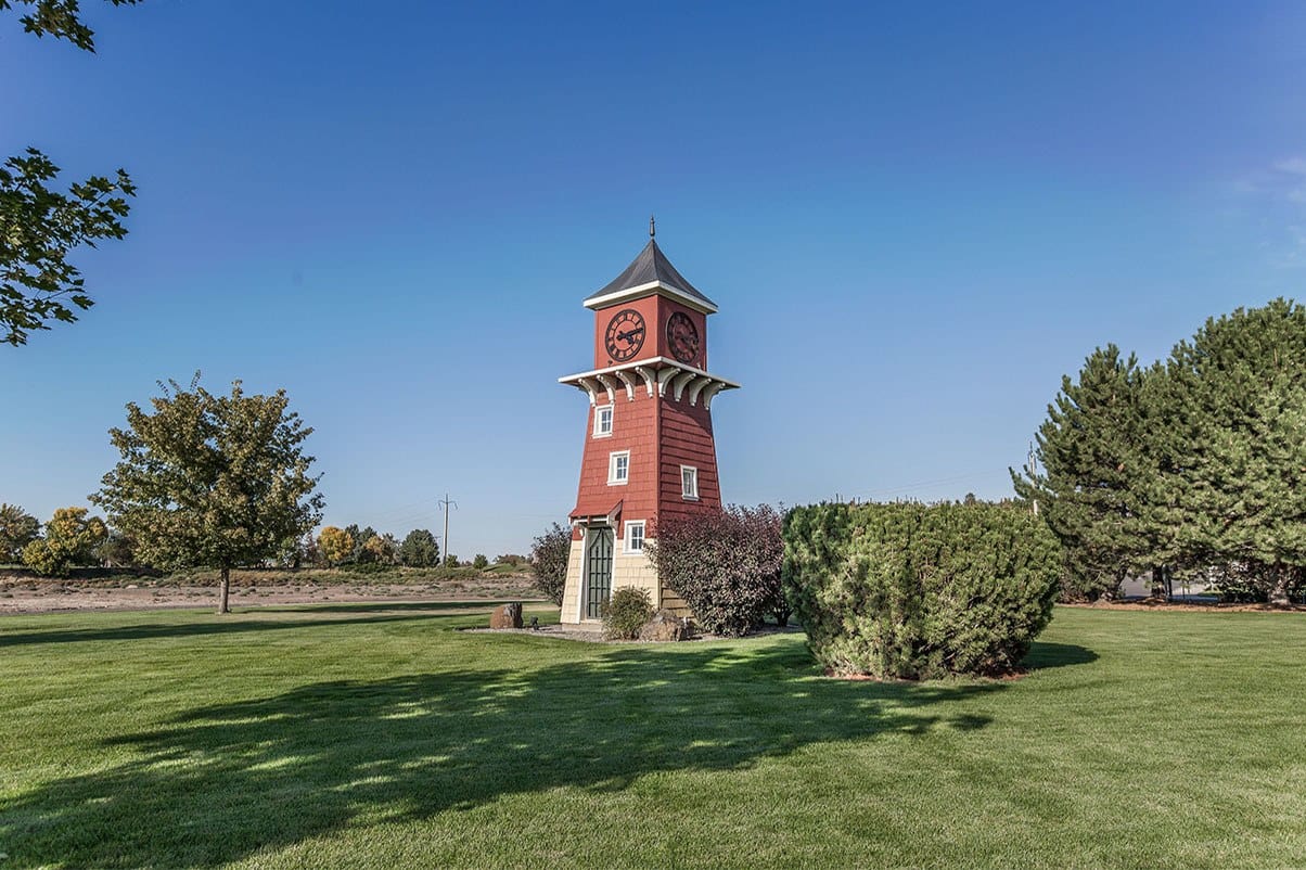 Clock tower at Regency at the Park in College Place, Washington