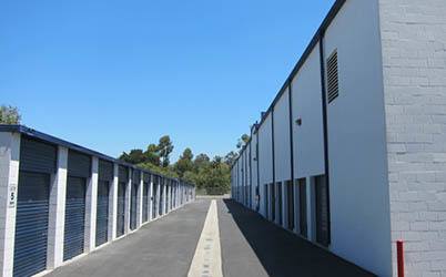 Row of outside units at American Mini Storage in Lake Forest, California
