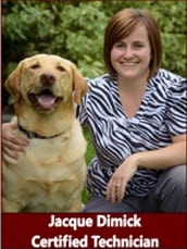 Certified technician Jacque and Pocatello in Alta Animal Hospital