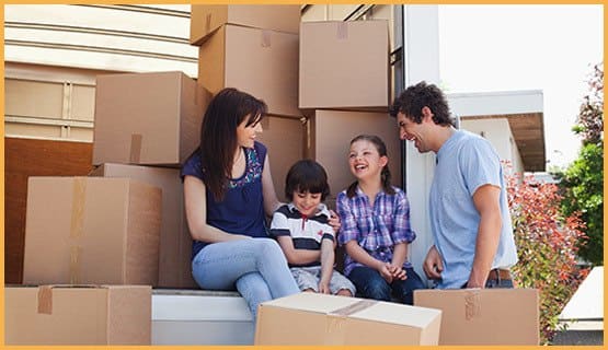 Moving Truck And Family With Boxes
