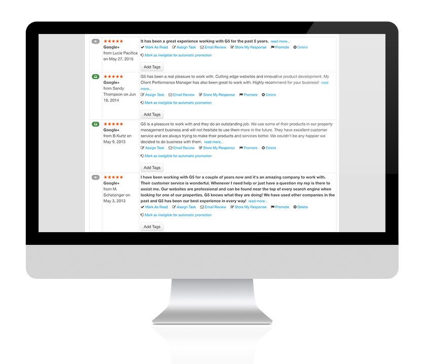 Reviews displayed on the desktop