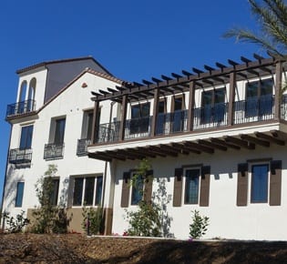 Senior living apartment exterior in California.