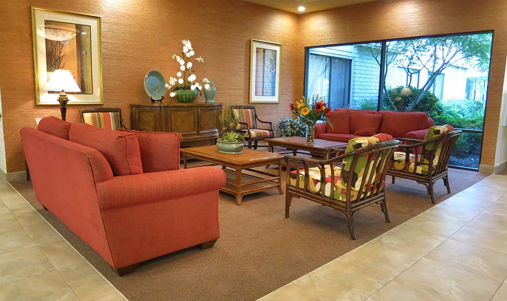 Lobby area at Campus Commons Senior Living in Sacramento, California