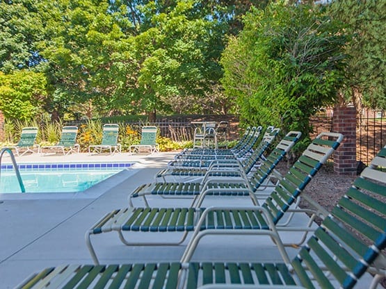 There's plenty of room to relax at the pool area at Fairlane Meadow Apartments.
