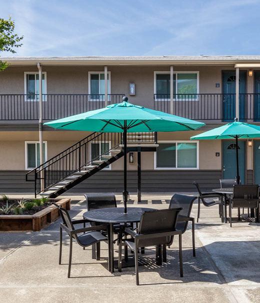 Patio at Mosaic Apartments in Castro Valley, CA