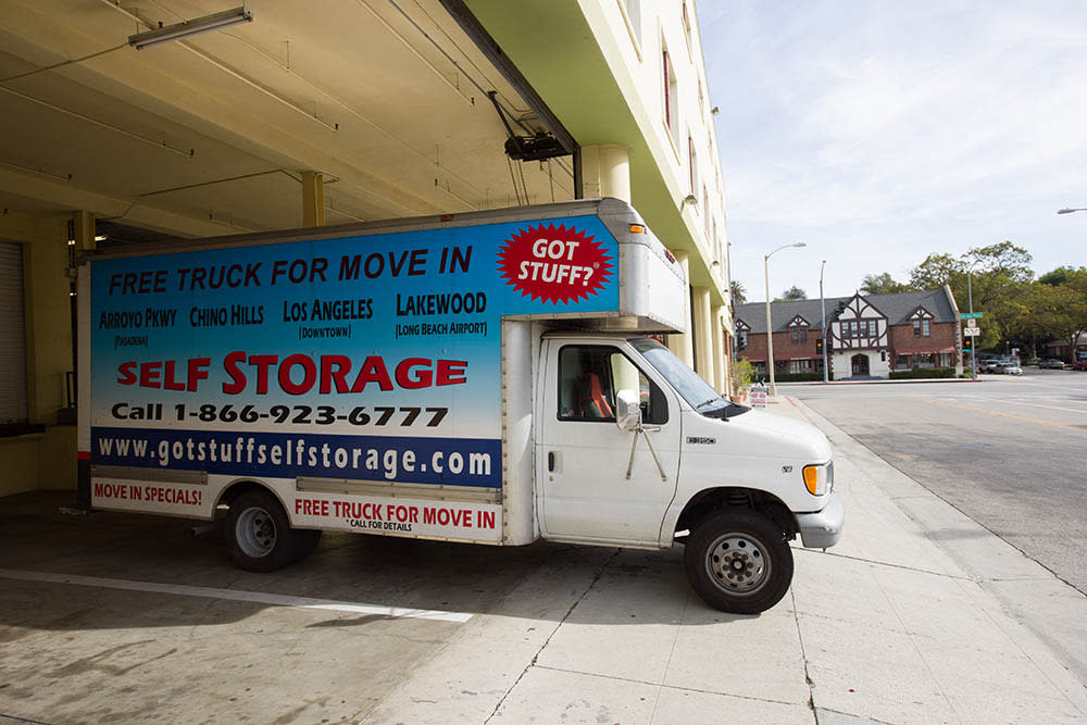 Moving truck at self storage facility in Pasadena, CA.