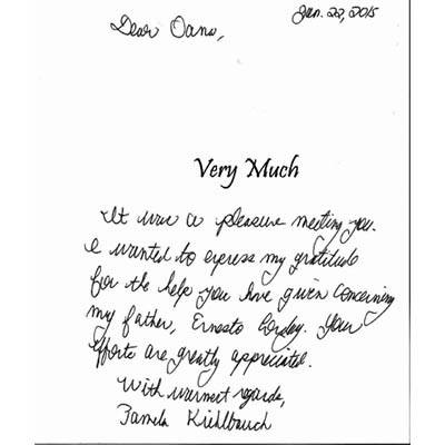 Hand written testimonial for The Terraces at Park Marino