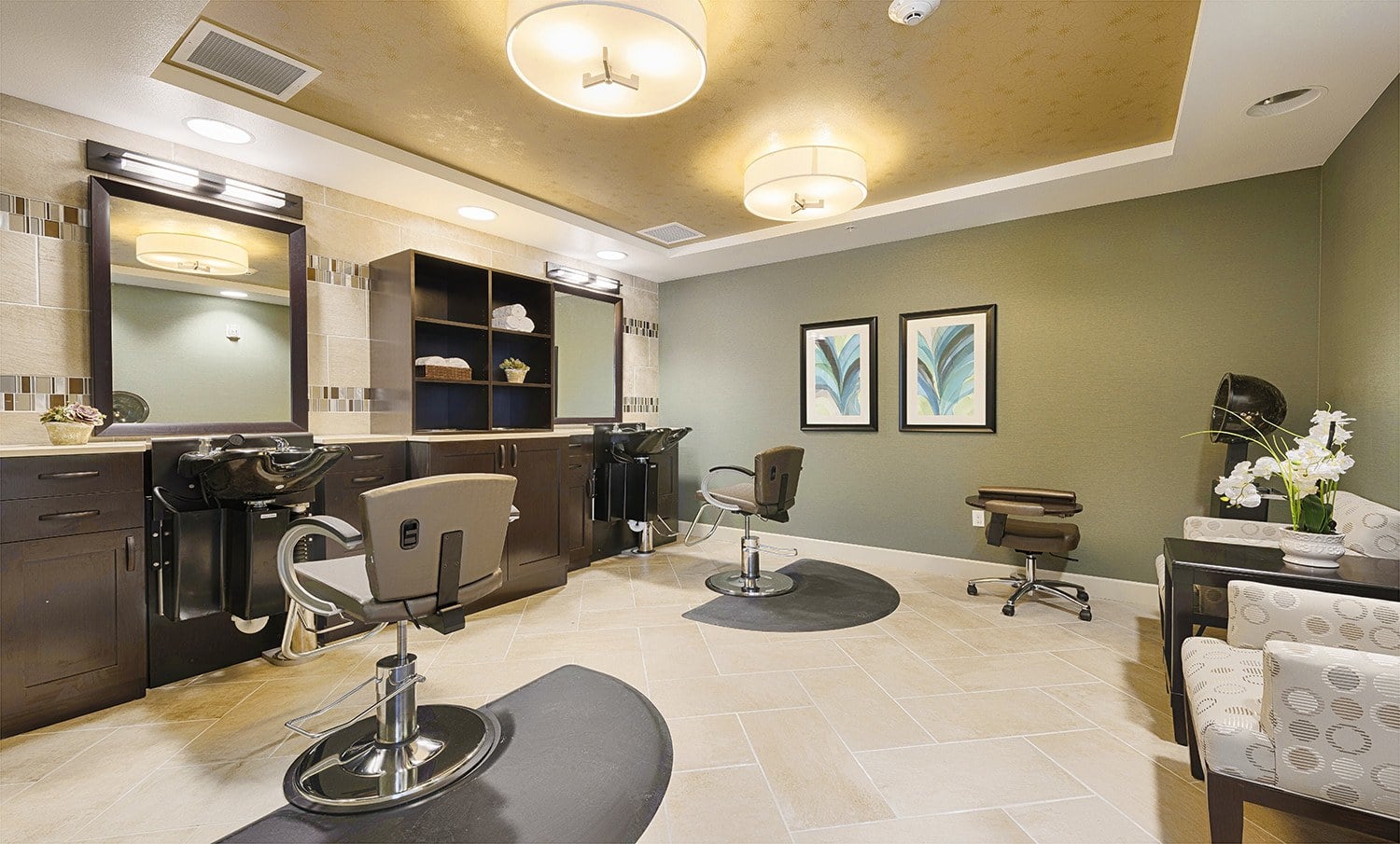 Hair salon at Kingston Bay Senior Living in Fresno, California.