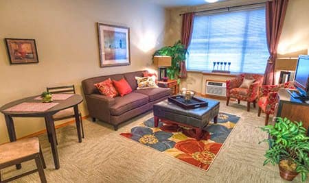 Living and dining room at senior living in Vancouver