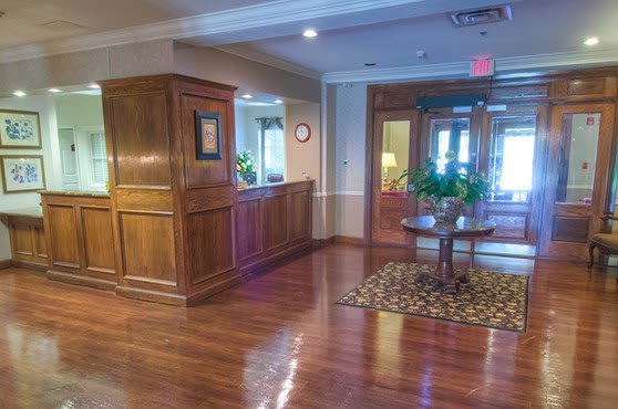 Welcoming lobby and reception area at Mansion at Waterford Assisted Living in Oklahoma City, Oklahoma