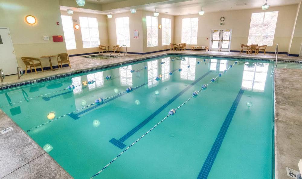 Large indoor pool and swimming lanes at Bishop Place Senior Living in Pullman, Washington