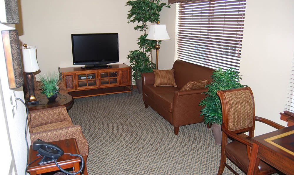 A living room at Flagstone Senior Living in The Dalles, Oregon. 