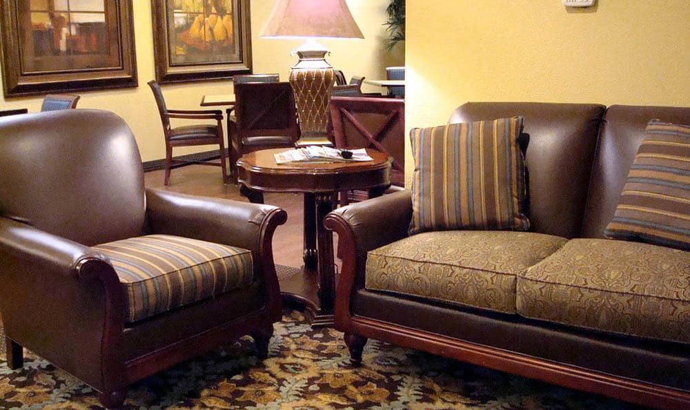 Leather seating at Skyline Place Senior Living in Sonora, California.