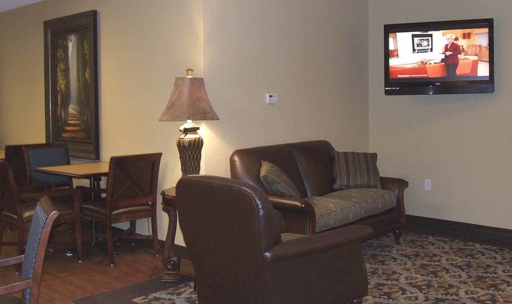 Elegant lounge area at Skyline Place Senior Living in Sonora, California.