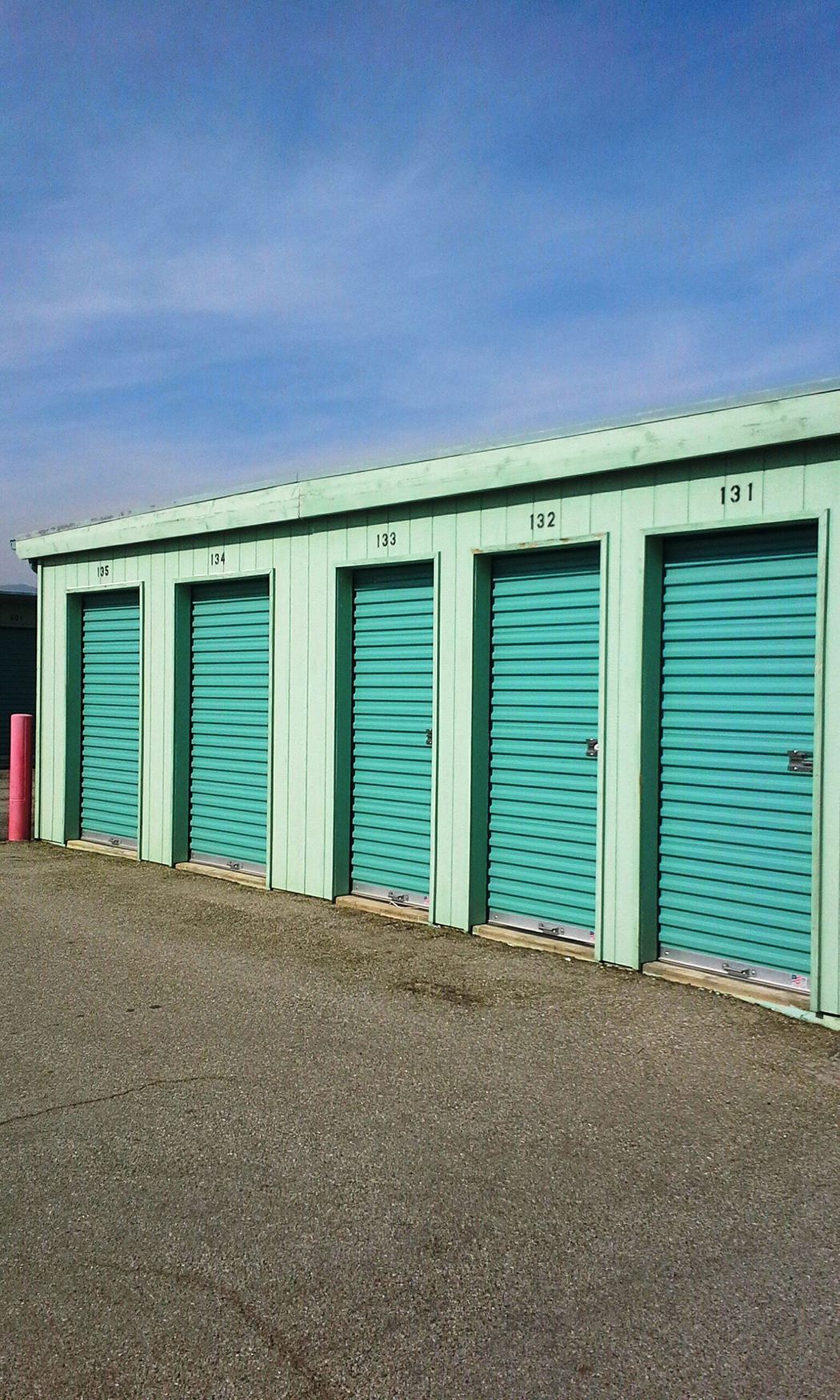 A row of storage units at Handi Storage in Calimesa, California