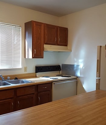Kitchen at Whitney Young Manor in Colorado Springs with appliances