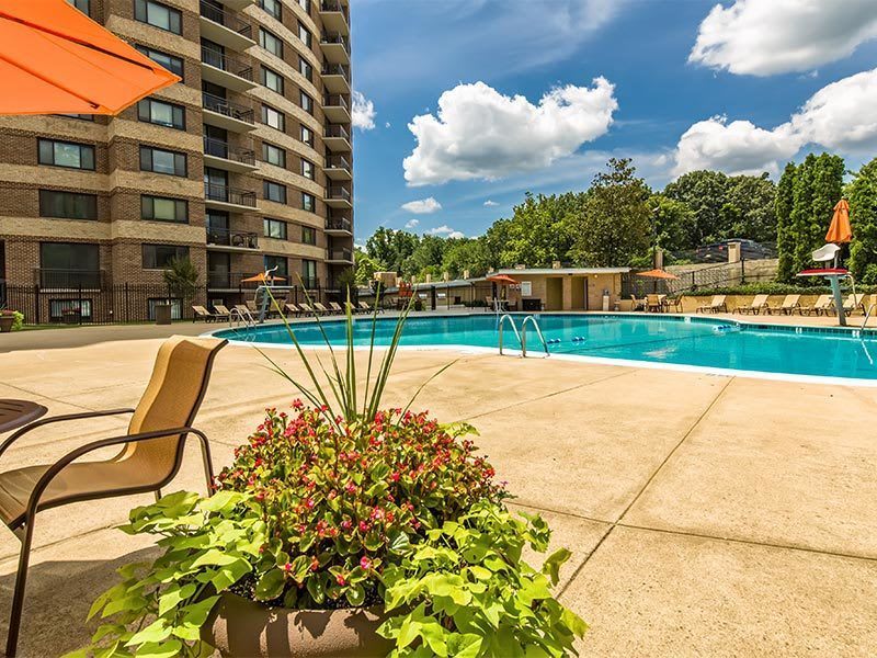 A pool is just one of the amenities offered at The Warwick Apartments