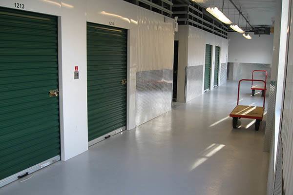 Storage units with hand carts at Self Storage Zone in Washington