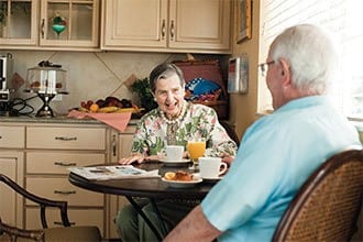 Senior living couple in Pennsylvania assisted living Bistro