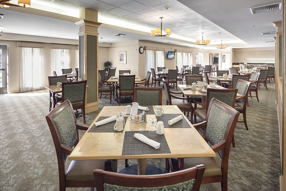 The resident dining room at Merrill Gardens at Willow Glen in San Jose, California. 