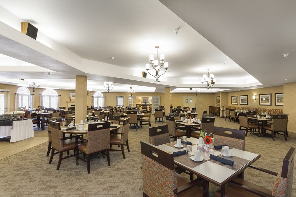 Dining room at Merrill Gardens at Santa Maria in Santa Maria, California. 