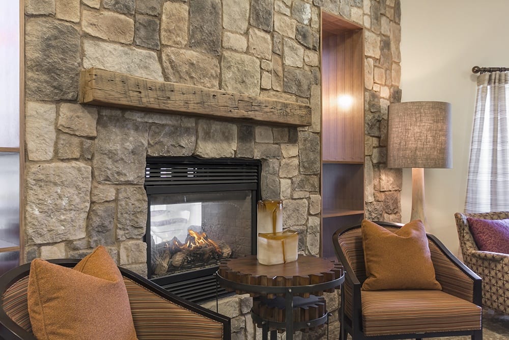 Lounge fireplace at Merrill Gardens at Santa Maria in Santa Maria, California. 