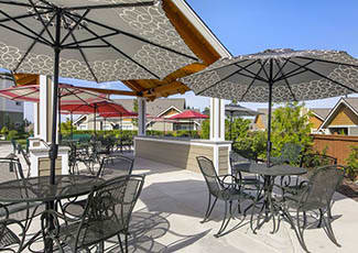 Shaded seating at our senior living facility in Tacoma