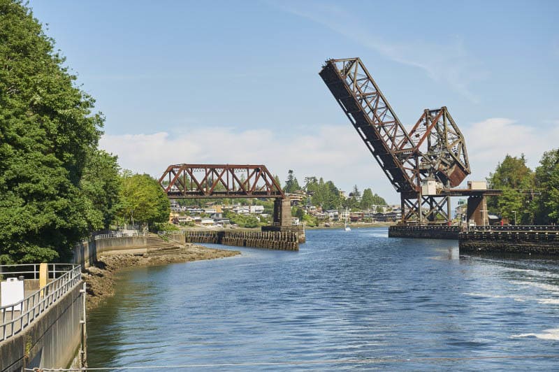 A bridge near Merrill Gardens at Ballard is in Seattle, Washington. 