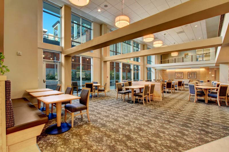 Dining hall at Merrill Gardens at Ballard in Seattle, Washington. 