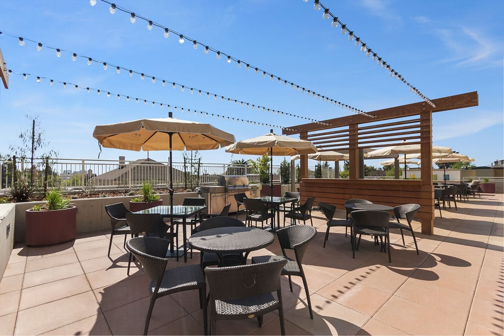 Outdoor Patio & BBQ area at Merrill Gardens at Rockridge in Oakland, California.