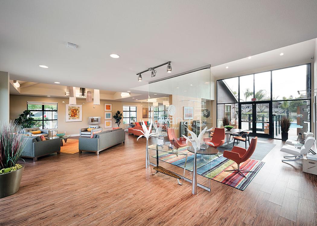 Clubhouse living room at Avana Skyway Apartments in San Jose
