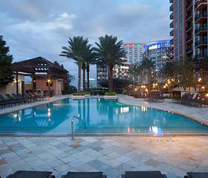 Beautiful view of the swimming pool area at 55 West Apartments