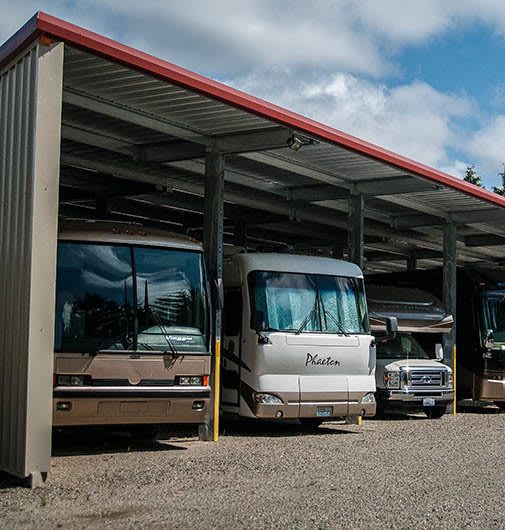 Covered RV storage here at Reliable Storage
