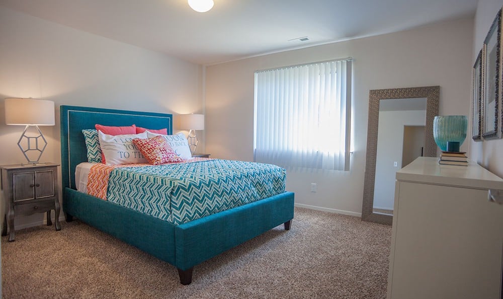 Bedroom at The Trilogy Apartments in Belleville
