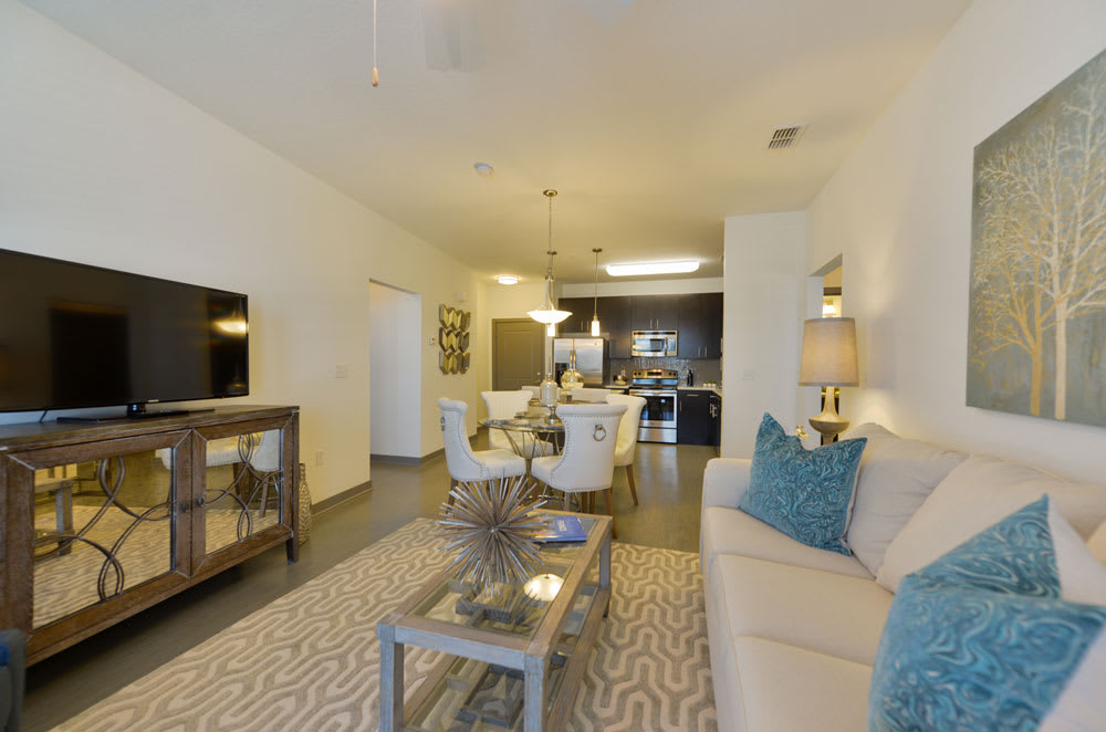 Comfortable model living room at Spyglass