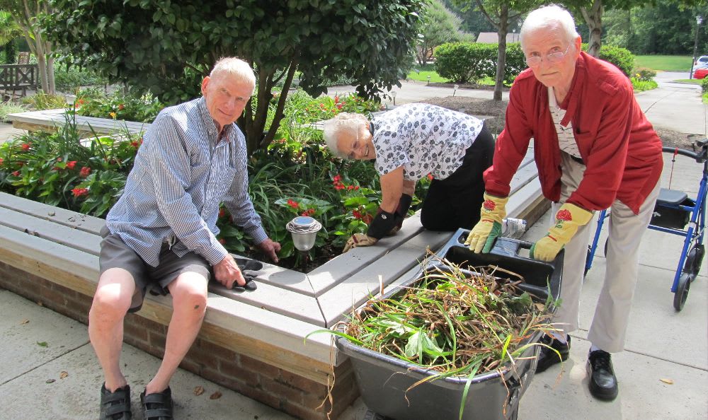 elder people gardening at The Columbia Presbyterian Community in Lexington, SC