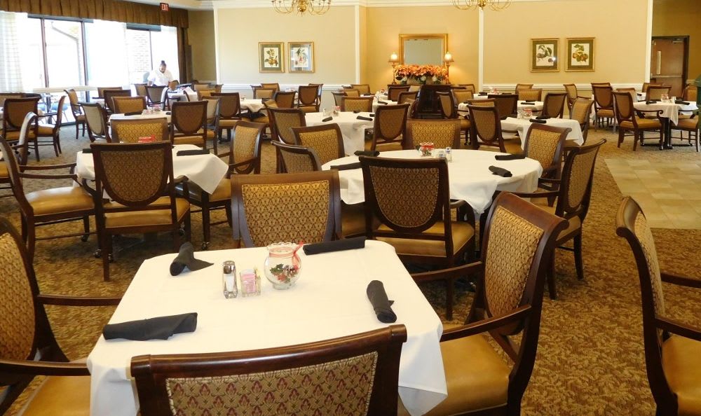 elegant dining hall at The Columbia Presbyterian Community in Lexington, SC