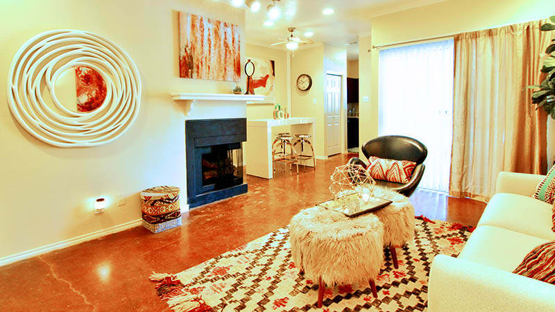 Living room in apartments at The Azul Apartments