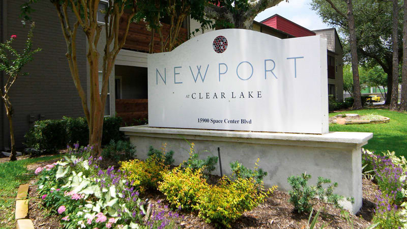 Sign of apartment building at Newport at Clear Lake