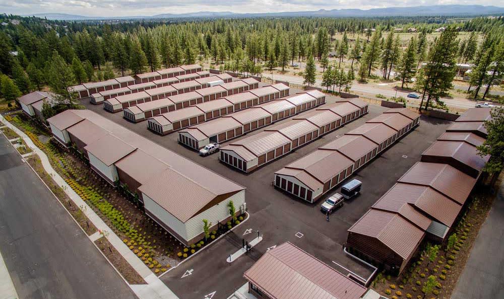 Aerial view of Northwest Crossing Self Storage in Bend, Oregon