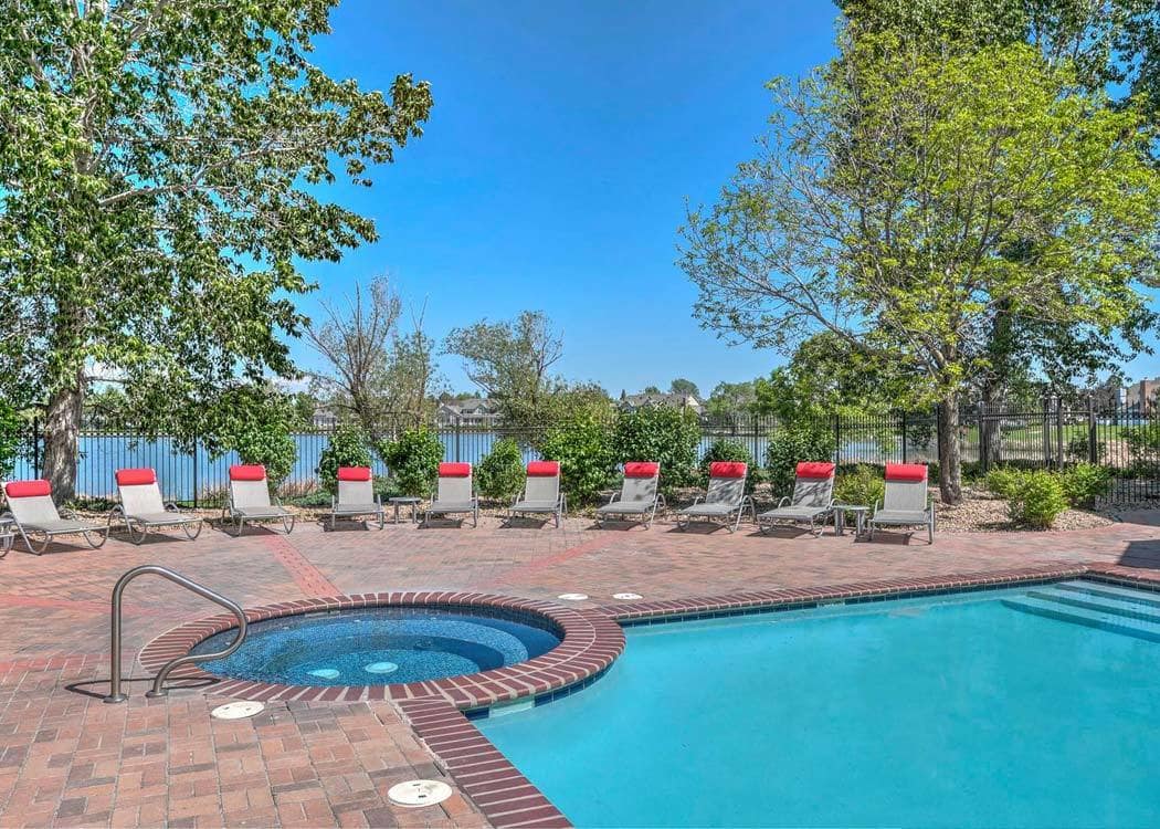 Pool at Promenade at Hunter's Glen Apartments in Thornton