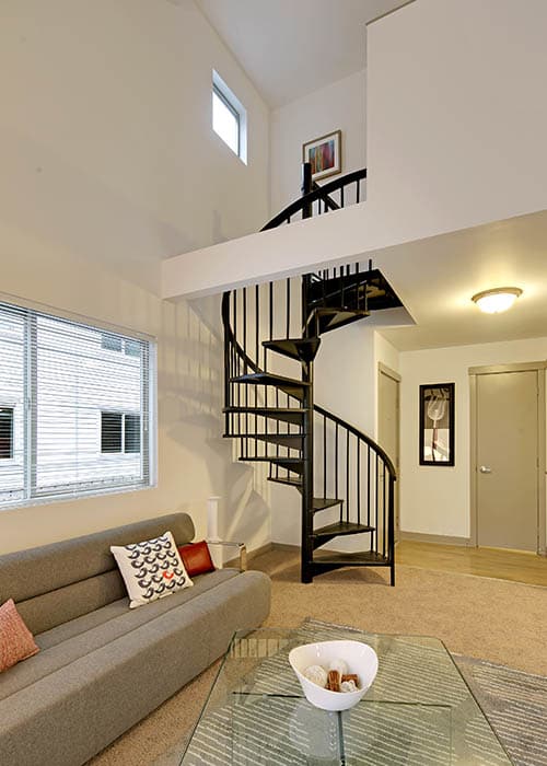 Tall stairway inside your future home at Elan 41 Apartments in Seattle