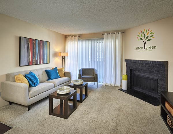 Living room at Alton Green Apartments in Denver, CO