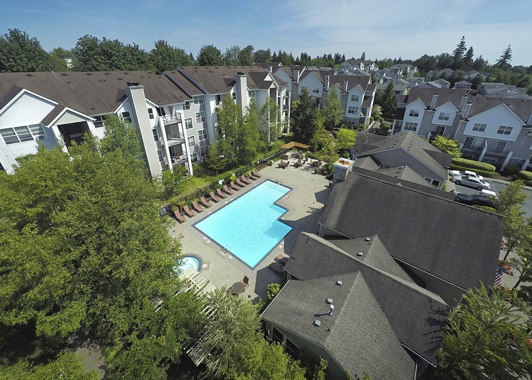 Pool deck at HighGrove Apartments