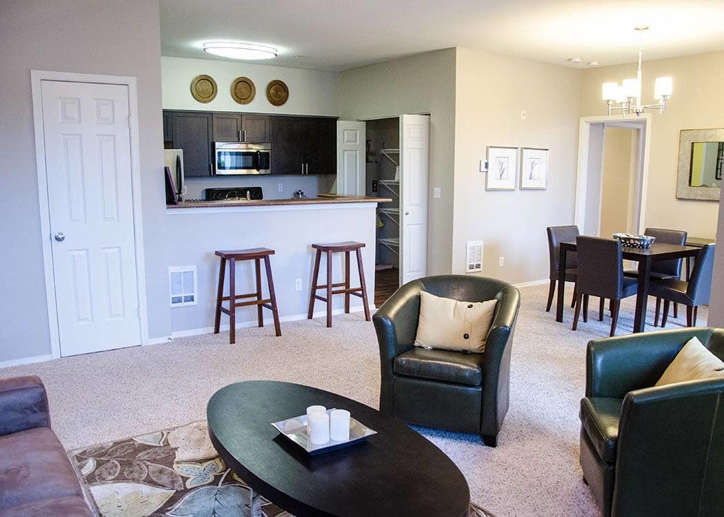 Living room and kitchen at HighGrove Apartments
