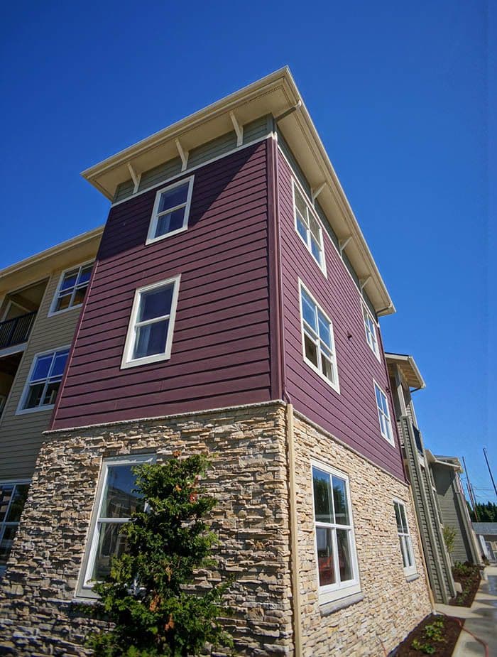 Exterior of apartment building at Terrene at the Grove in Wilsonville