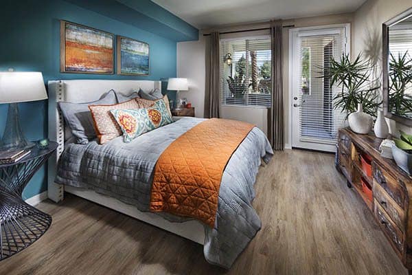 Model bedroom at Palisades Sierra Del Oro in Corona,